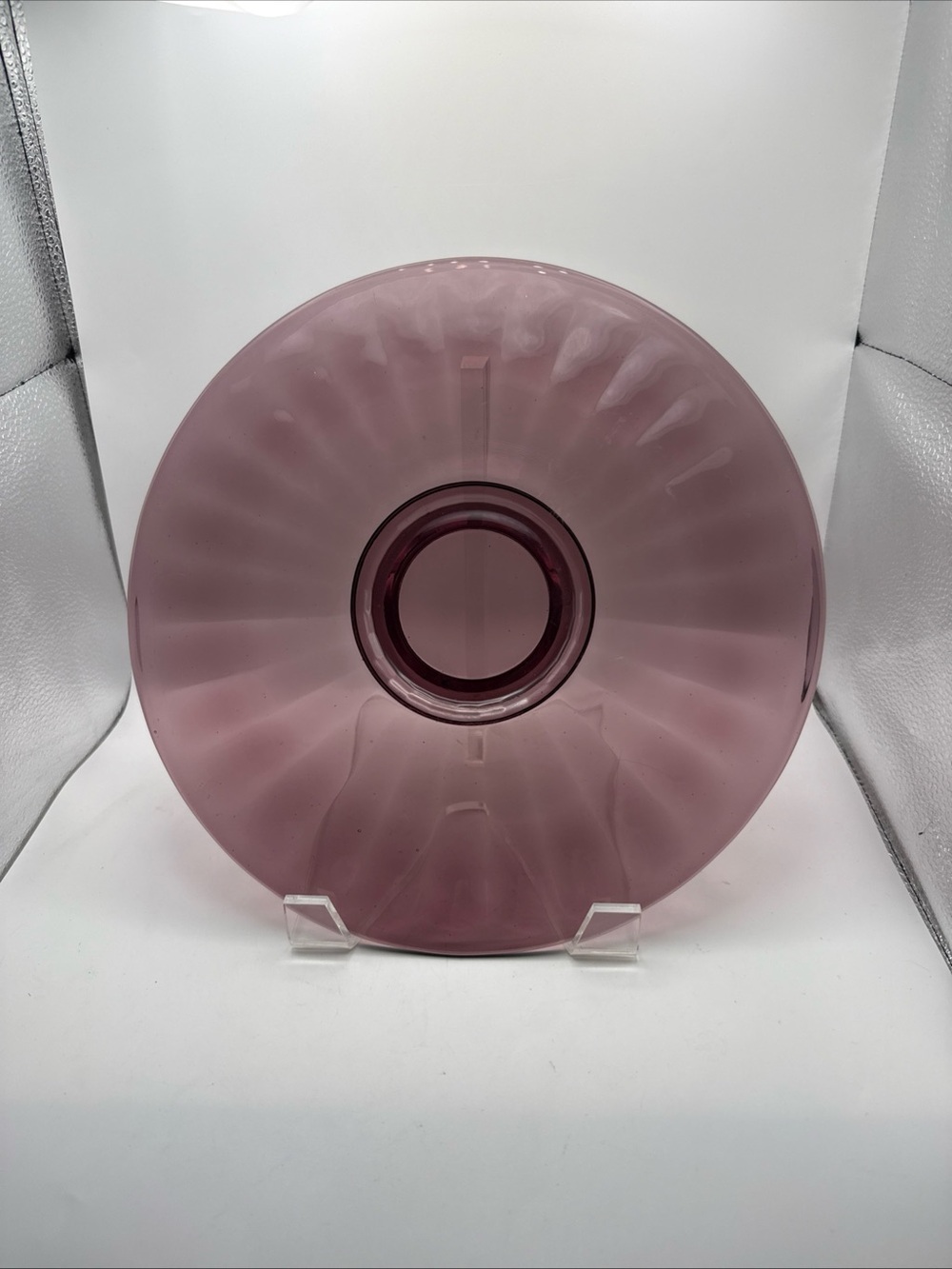 Vintage Amethyst Purple Glass 11" Platter Large Flat Optic Ribs Charger Plate - Picture 2 of 11